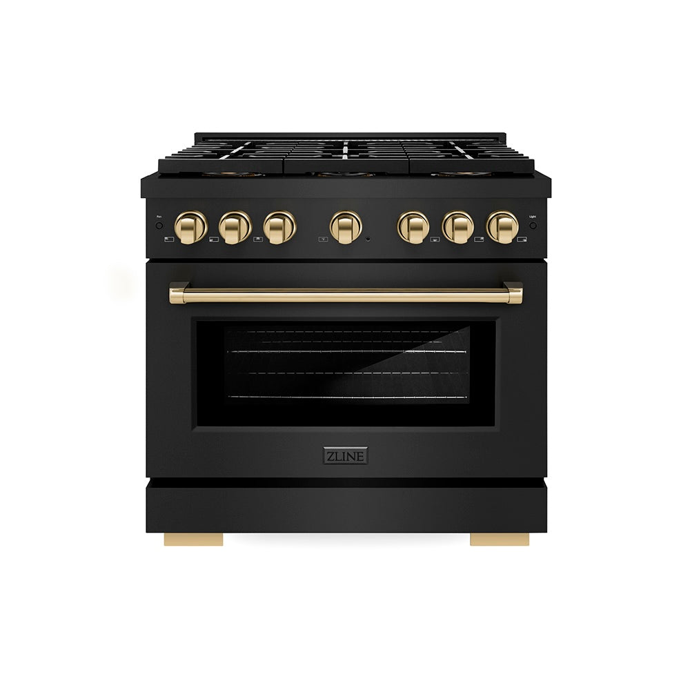 ZLINE 36 in. 5.2 cu. ft. Paramount Gas Range with 6 Burner DuoPro™ Cooktop and Convection Gas Oven in Black Stainless Steel (PSGRB-36)