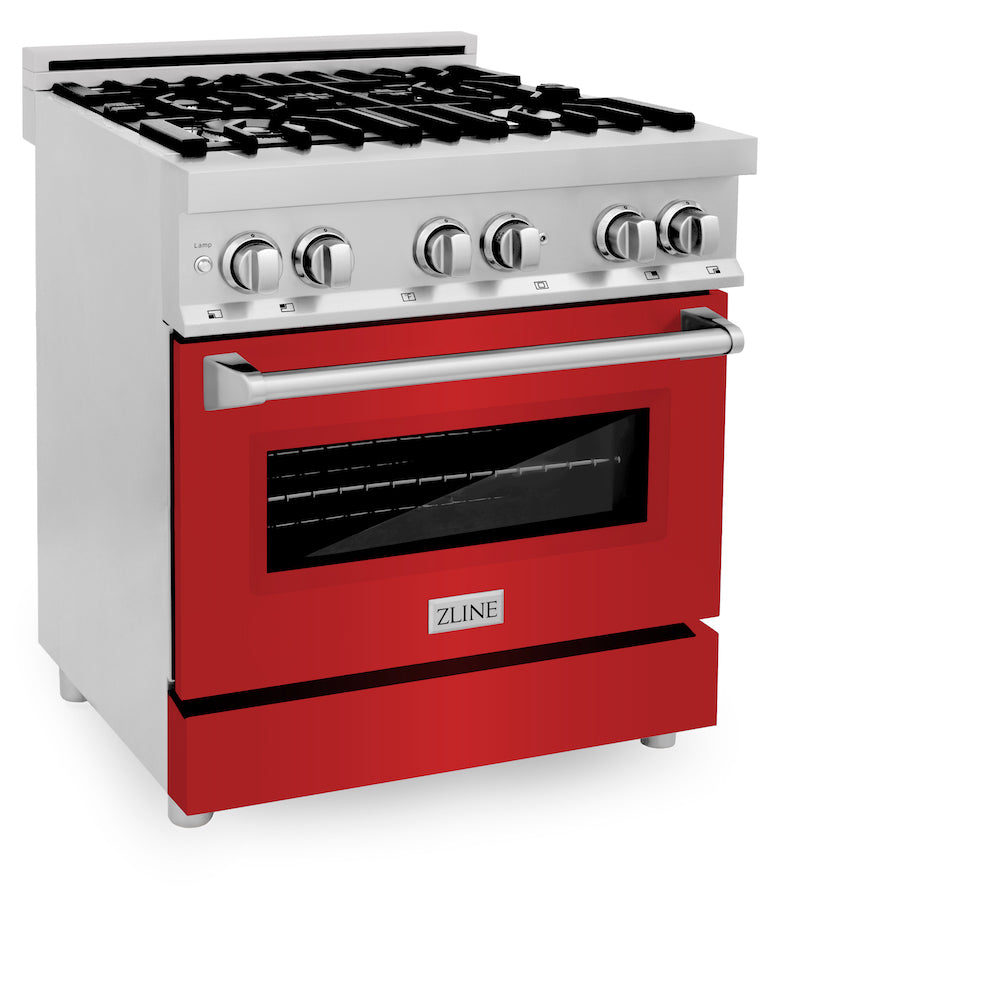 ZLINE 30" Dual Fuel Range with Red Matte Oven Door (RARM30) Rustic