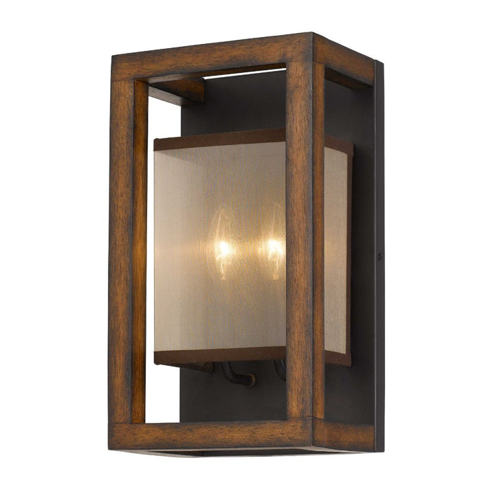 Cal Lighting 2-Light Rubber Wood Wall Sconce with Organza Shade