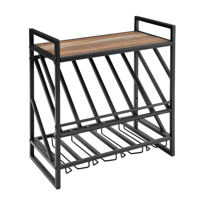 Danya B Industrial Wall Mount Metal Wine Rack with Shelf and Stemware Rack