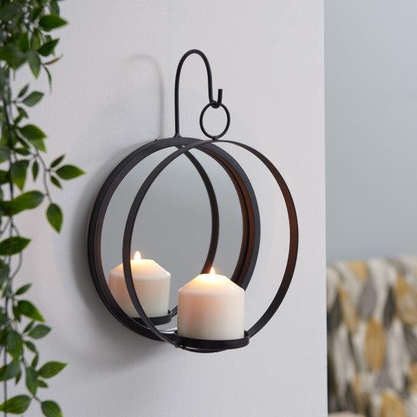 Danya B Round Wrought Iron Pillar Candle Sconce with Mirror (SE1994)
