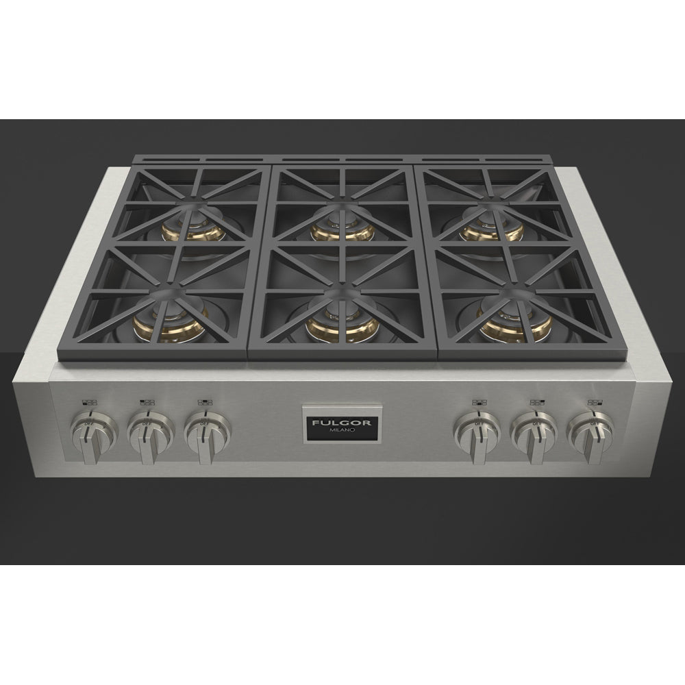 Fulgor Milano 36 in. 600 Professional Gas Range Top (F6GRT366S1) Rustic Kitchen & Bath
