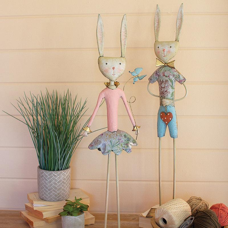 Kalalou Set of 2 Painted Metal Long Leg Boy and Girl Rabbits – Rustic ...