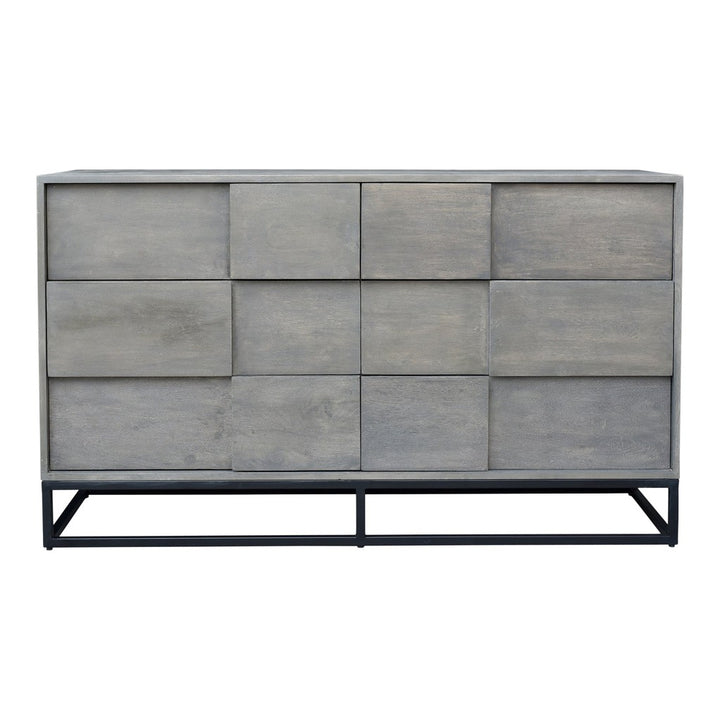 Moe's Felix Collection 55 in. 6 Drawer Acacia Wood Dresser in Grey with Iron Accents