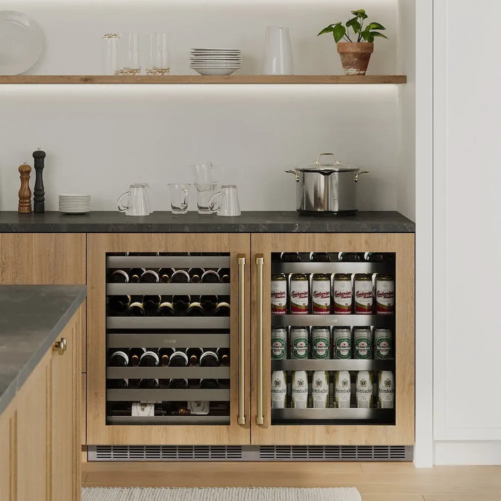 ZLINE Autograph Edition 24 in. Touchstone Dual Zone 44 Bottle Wine Cooler with Panel Ready Glass Door and Polished Gold Handle (RWDPOZ-24-G)