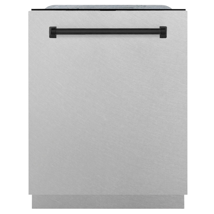 ZLINE Autograph Edition 24 in. Monument Series 3rd Rack Dishwasher with Auto Door Open Drying, 44dBa, Satin Stainless Steel Panel with Matte Black Handle (DWMTZ-SN-24-MB)