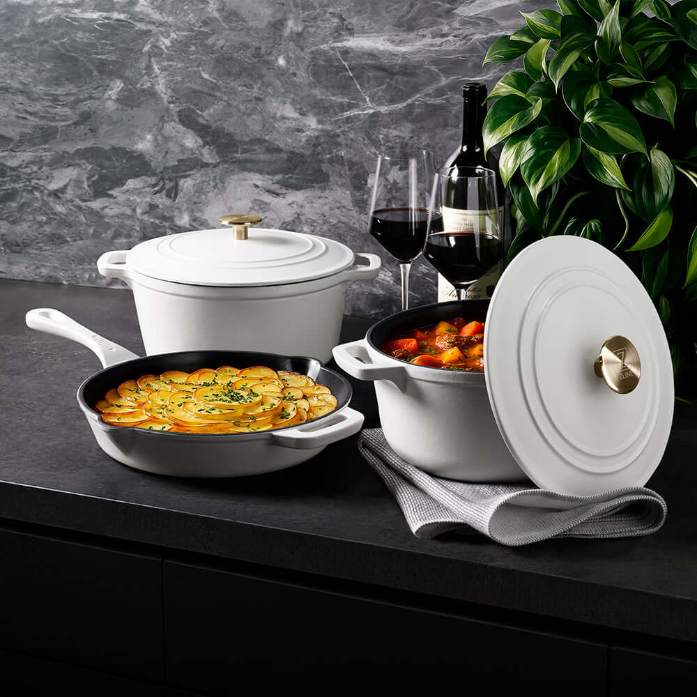 ZLINE 5-Piece Enameled Cast Iron Cookware Set in White Matte (CWSETS-W ...