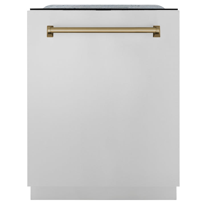 ZLINE Autograph Edition 24 in. Monument Series 3rd Rack Dishwasher with Auto Door Open Drying, 44dBa, Stainless Steel Panel with Champagne Bronze Handle (DWMTZ-304-24-CB)