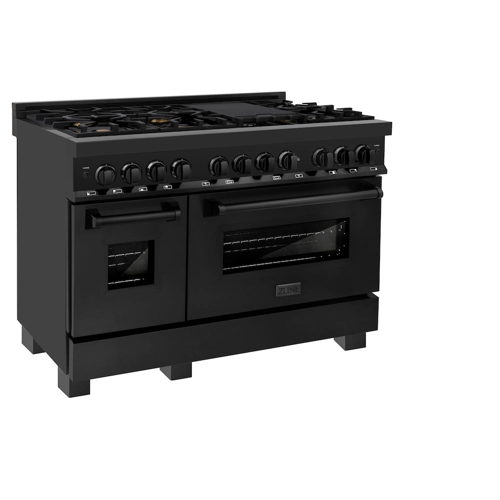 ZLINE 48 in. Dual Fuel Range in Black Stainless with Brass Burners (RAB