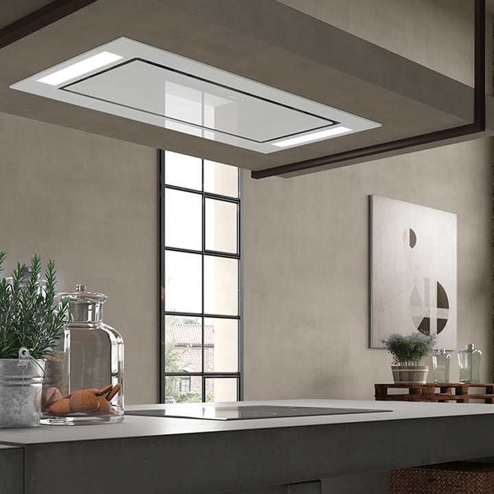 Faber Stratus Isola White Glass Island Mount Range Hood with Size Options