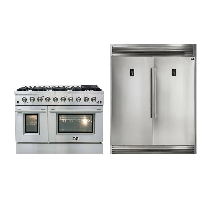 Forno 2-Piece Stainless Steel Kitchen Package with 60 in. Professional Refrigerator and 48 in. All Gas Range (FFFFD1933-60S+FFSGS6244-48)